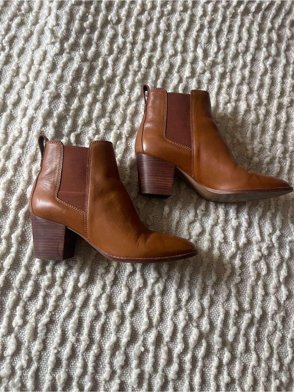 Madewell Tan Leather Ankle Boots - Classic Chelsea Block Heel